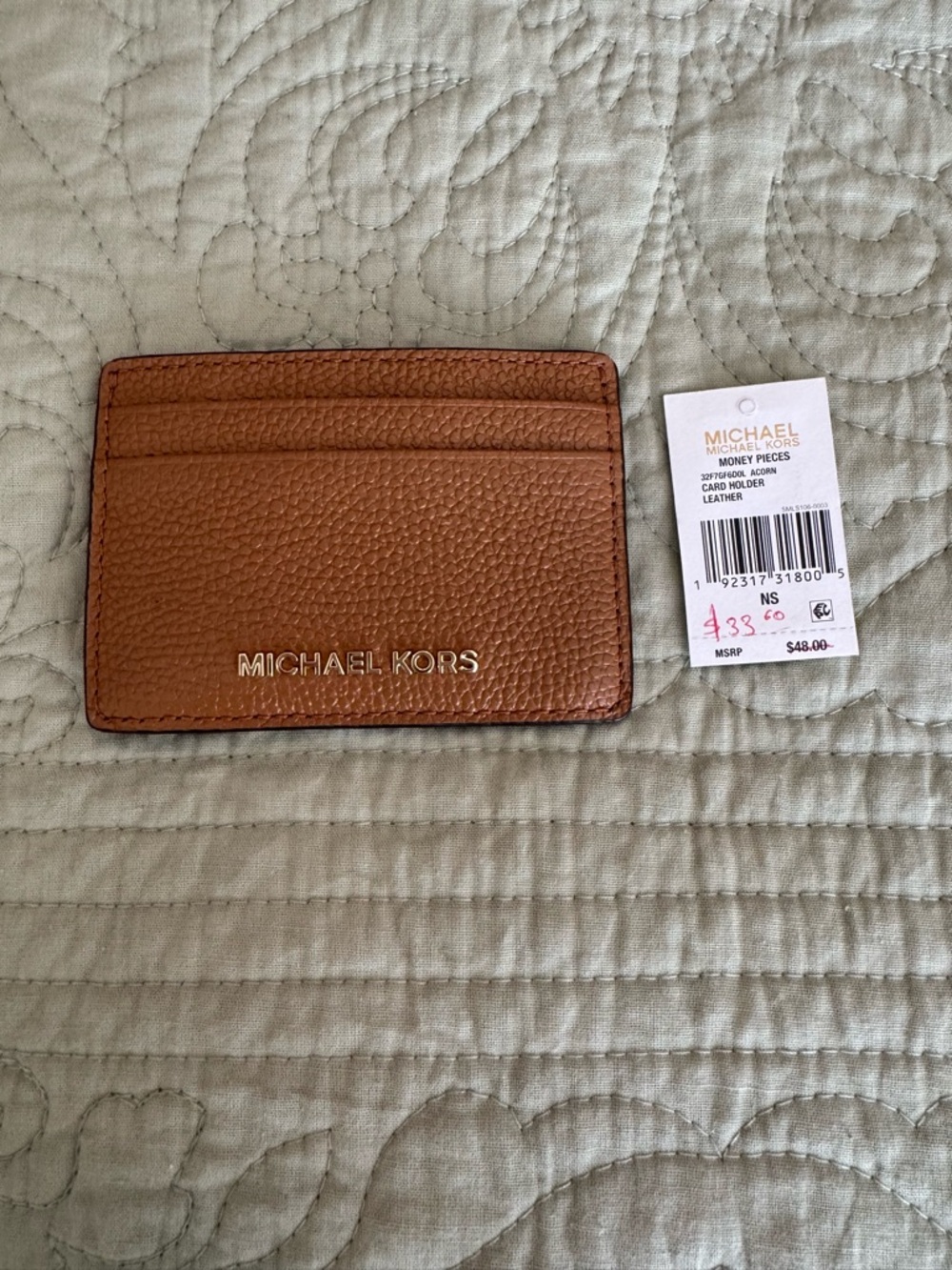 Michael Kors Pebbled Leather Card Case - Cognac Brown with Gold Logo